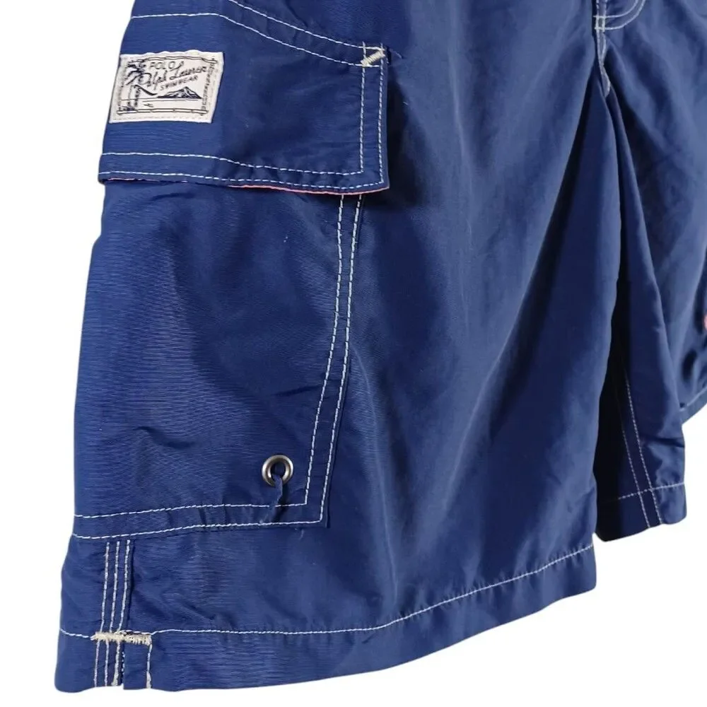 Polo Ralph Lauren Sz M Blue Cargo Swim Trunks Pink Pony Logo Casual Pool Shorts